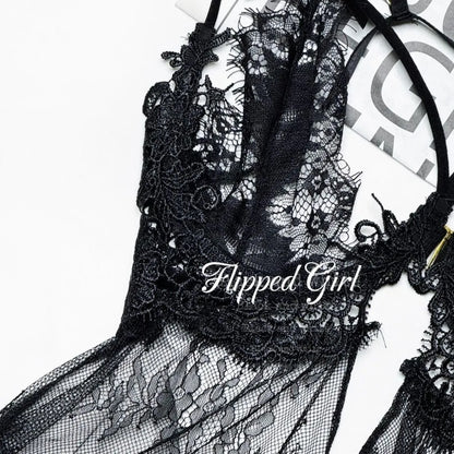 Flipped Girl* Alluring Lace Camisole Cutout Sexy Nightgown Set