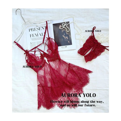 Flipped Girl* Alluring Lace Camisole Cutout Sexy Nightgown Set