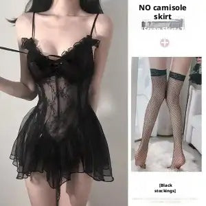 Sexy and romantic lingerie, lace nightgown with open crotch, no need to take off, flirting see-through pajamas, maid seduction, passionate teasing, gauze skirt