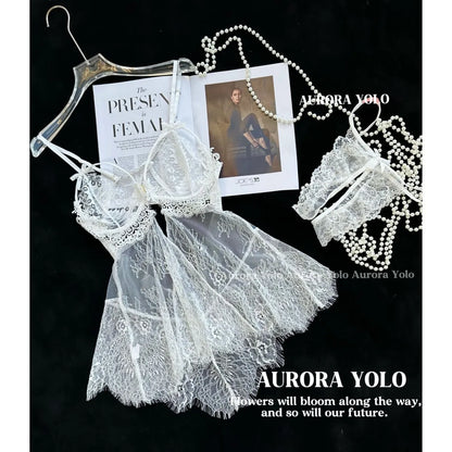 Flipped Girl* Alluring Lace Camisole Cutout Sexy Nightgown Set